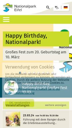 Vorschau der mobilen Webseite www.nationalpark-eifel.de, Nationalpark Eifel