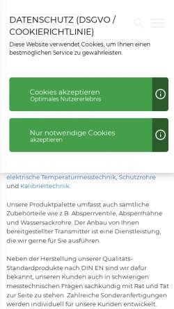 Vorschau der mobilen Webseite www.manometer-thermometer.de, Armaturenbau GmbH und Manotherm Beierfeld GmbH