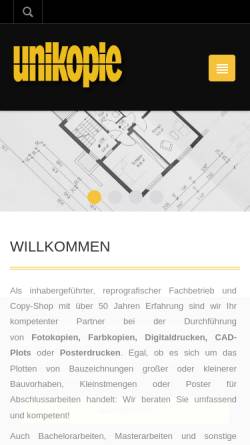 Vorschau der mobilen Webseite www.unikopie.de, Unikopie GmbH & Co