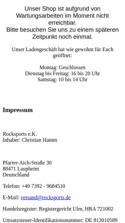 Vorschau der mobilen Webseite rocksports.de, Rocksports e.K. Christian Hamm