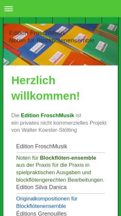 Vorschau der mobilen Webseite www.edition-froschmusik.de, Edition FroschMusik - Noten für Blockflöten-Ensembles