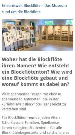 Vorschau der mobilen Webseite www.erlebniswelt-blockfloete.de, Erlebniswelt Blockflöte