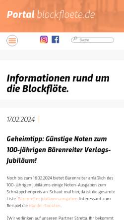 Vorschau der mobilen Webseite www.blockfloete.de, Portal Blockfloete.de