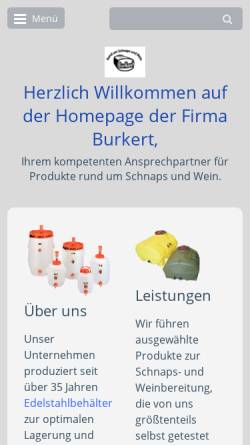 Vorschau der mobilen Webseite www.schnapsundwein.de, Brennereibedarf + Kellereibedarf Burkert
