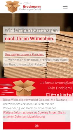 Vorschau der mobilen Webseite www.brockmann-kartonagen.de, HP Brockmann-Kartonagen - Hans Peter Brockmann e.K.