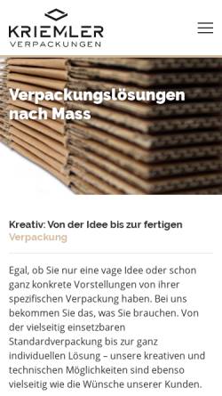 Vorschau der mobilen Webseite www.kriemler-verpackungen.ch, Kriemler Kartonagen AG