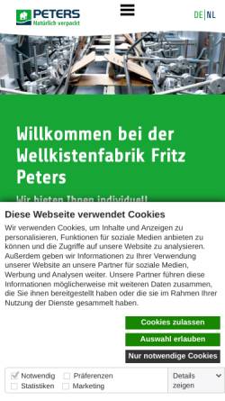 Vorschau der mobilen Webseite peters-wellpappe.de, Wellkistenfabrik Fritz Peters GmbH & Co. KG