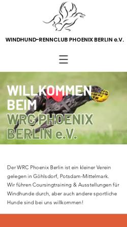 Vorschau der mobilen Webseite www.phoenix-berlin.purespace.de, Windhund-Rennclub Phoenix Berlin