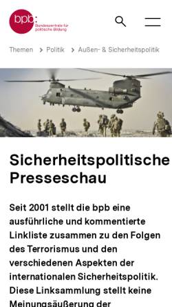 Vorschau der mobilen Webseite www.bpb.de, Bundeszentrale für politische Bildung: Der 11. September und die Folgen