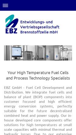 Vorschau der mobilen Webseite www.ebz-dresden.de, Entwicklungs- und Vertriebsgesellschaft Brennstoffzelle mbH
