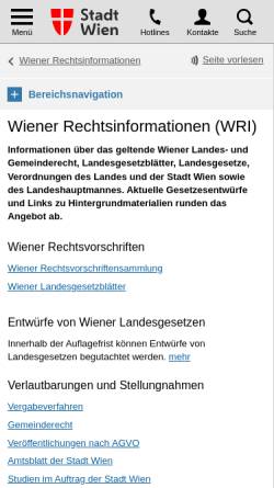 Vorschau der mobilen Webseite www.wien.gv.at, Wiener Rechtsinformationssystem (WRI)