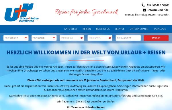 Vorschau von www.u-und-r.de, U+R Urlaub + Reisen GmbH & Co. Touristik KG