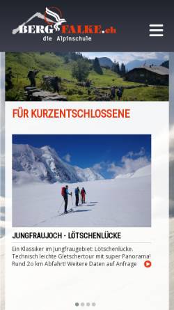 Vorschau der mobilen Webseite www.bergfalke.ch, Alpinschule Bergfalke