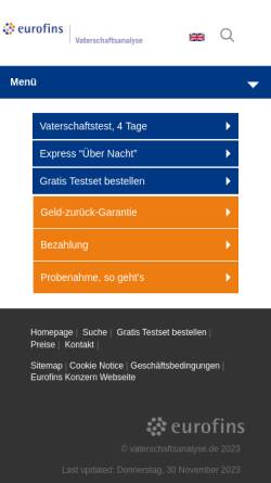 Vorschau der mobilen Webseite www.vaterschaftsanalyse.de, MediGenomix GmbH