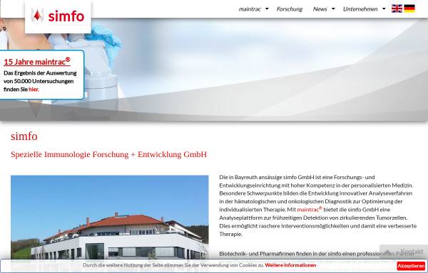 Vorschau von www.simfo.de, SIMFO Spezielle Immunologie Forschung + Entwicklung GmbH