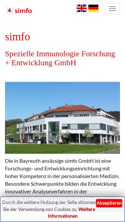 Vorschau der mobilen Webseite www.simfo.de, SIMFO Spezielle Immunologie Forschung + Entwicklung GmbH