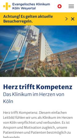 Vorschau der mobilen Webseite www.evk-koeln.de, Evangelisches Krankenhaus Köln-Weyertal gGmbH