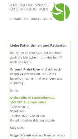 Vorschau der mobilen Webseite orthopaedie-praxis-koeln.de, Rose, Dr. André, Orthopädiepraxis