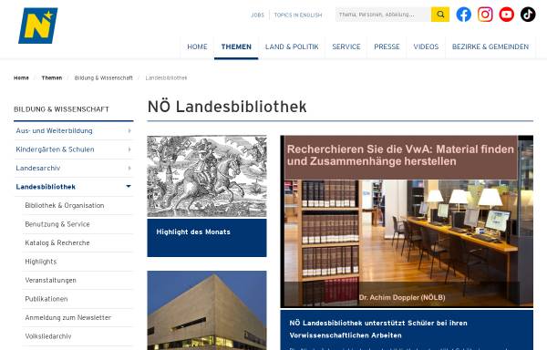 Vorschau von www.noelb.at, Niederösterreichische Landesbibliothek