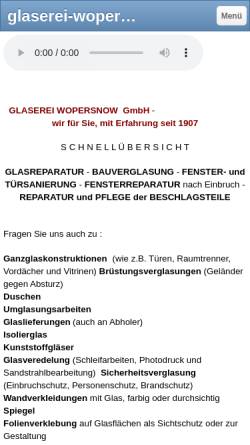 Vorschau der mobilen Webseite www.wopersnow.de, Glaserei Kurt und Jürgen Wopersnow GmbH & Co.