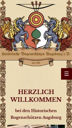 Vorschau der mobilen Webseite www.augsburger-bogenschuetzen.de, Historische Bogenschützen Gau Augsburg e.V.