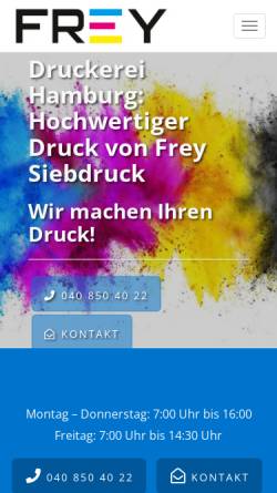 Vorschau der mobilen Webseite www.frey-siebdruck.de, Emil Frey Siebdruck