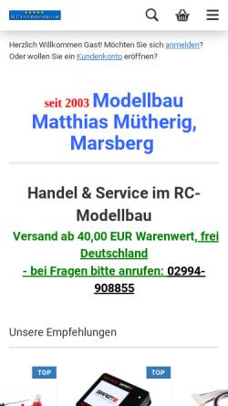 Vorschau der mobilen Webseite www.rchobbyshop.de, Modellbau Matthias Mütherig