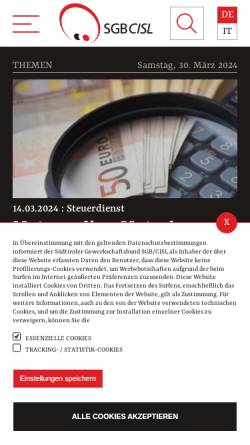 Vorschau der mobilen Webseite www.sgbcisl.it, Südtiroler Gewerkschaftsbund - Unione Sindacale Altoatesina [SGB - CISL]