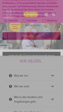 Vorschau der mobilen Webseite www.krebs-bei-kindern.de, Krebs bei Kindern - Elterninitiative krebskranke Kinder München e.V.