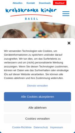 Vorschau der mobilen Webseite www.stiftung-kinderkrebs.ch, Stiftung für krebskranke Kinder Regio Basiliensis