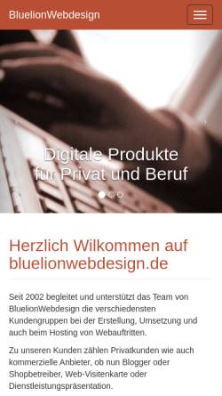 Vorschau der mobilen Webseite www.bluelionwebdesign.de, Blue Lion Webdesign - Beatrice Amberg