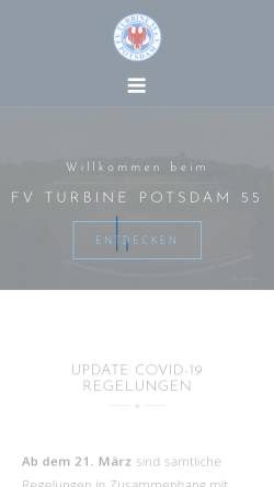 Vorschau der mobilen Webseite fvturbinepotsdam.de, FV Turbine Potsdam 55 e.V.