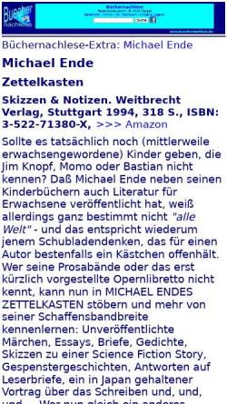 Vorschau der mobilen Webseite buechernachlese.de, Michael Endes Zettelkasten