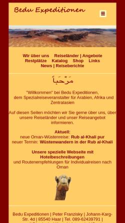 Vorschau der mobilen Webseite www.bedu.de, Bedu Expeditionen