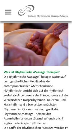 Vorschau der mobilen Webseite www.rhythmische-massage.ch, Berufsverband der Therapeutinnen und Therapeuten für Rhythmische Massage in der Schweiz