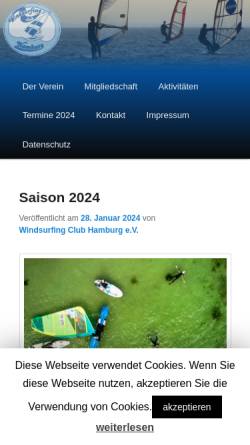 Vorschau der mobilen Webseite www.surfen-wch.de, Windsurfingclub Hamburg eV offizielle Clubseite