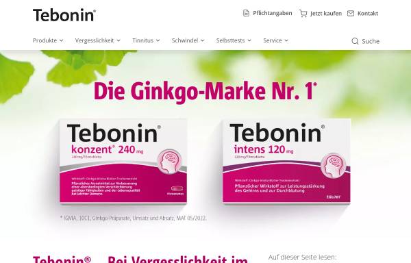 Vorschau von www.tebonin.de, Tebonin (Ginkgo-Extrakt)