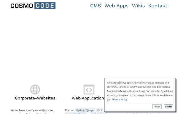 Vorschau von www.cosmocode.de, CosmoCode Gesellschaft für Konzeption und Entwicklung internetbasierter Softwaresysteme bmH