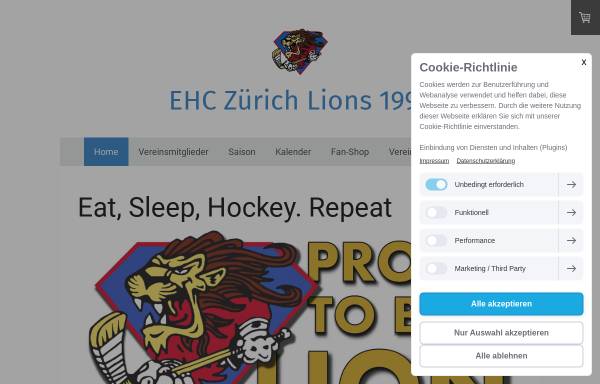 Vorschau von www.ehczuerichlions.ch, EHC Zürich Lions (Freizeitmannschaft)