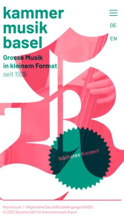 Vorschau der mobilen Webseite www.kammermusik.org, Gesellschaft für Kammermusik Basel