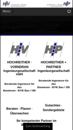 Vorschau der mobilen Webseite www.hv-hp.de, Hochreither - Vorndran Ingenieurgesellschaft mbH