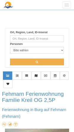 Vorschau der mobilen Webseite www.321fehmarn.de, Familie Kreil