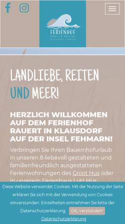 Vorschau der mobilen Webseite mein-fehmarn-urlaub.de, Ferienhof Rauert