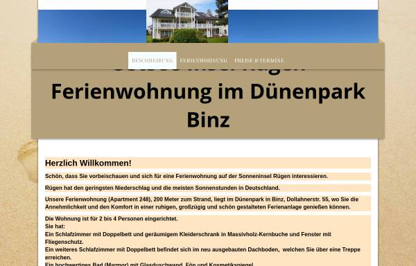 Vorschau von www.dünenwohnung.de, Ostsee Insel Rügen Ferienwohnung im Dünenpark Binz