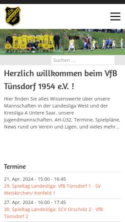Vorschau der mobilen Webseite www.vfb-tuensdorf.de, VfB Tünsdorf e.V.