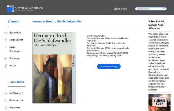 Vorschau von www.dieterwunderlich.de, Hermann Broch: Die Schlafwandler