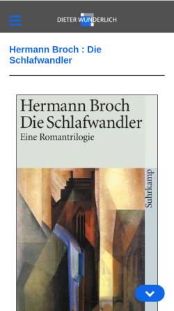 Vorschau der mobilen Webseite www.dieterwunderlich.de, Hermann Broch: Die Schlafwandler