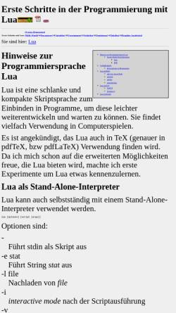 Vorschau der mobilen Webseite lua.lickert.net, Erste Schritte in der Programmierung mit Lua