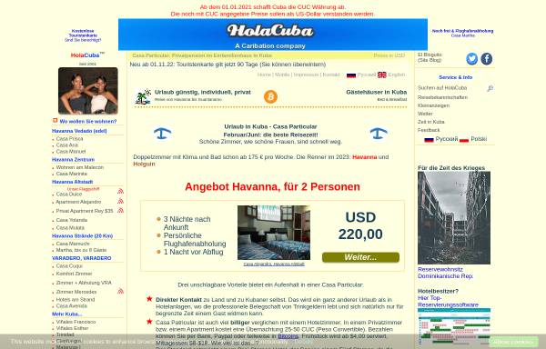 Vorschau von www.holacuba.de, HolaCuba - Privatunterkünfte in Kuba
