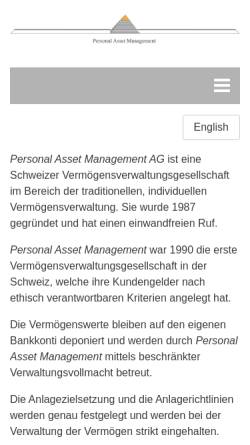 Vorschau der mobilen Webseite www.pam-ag.ch, Personal Asset Management AG